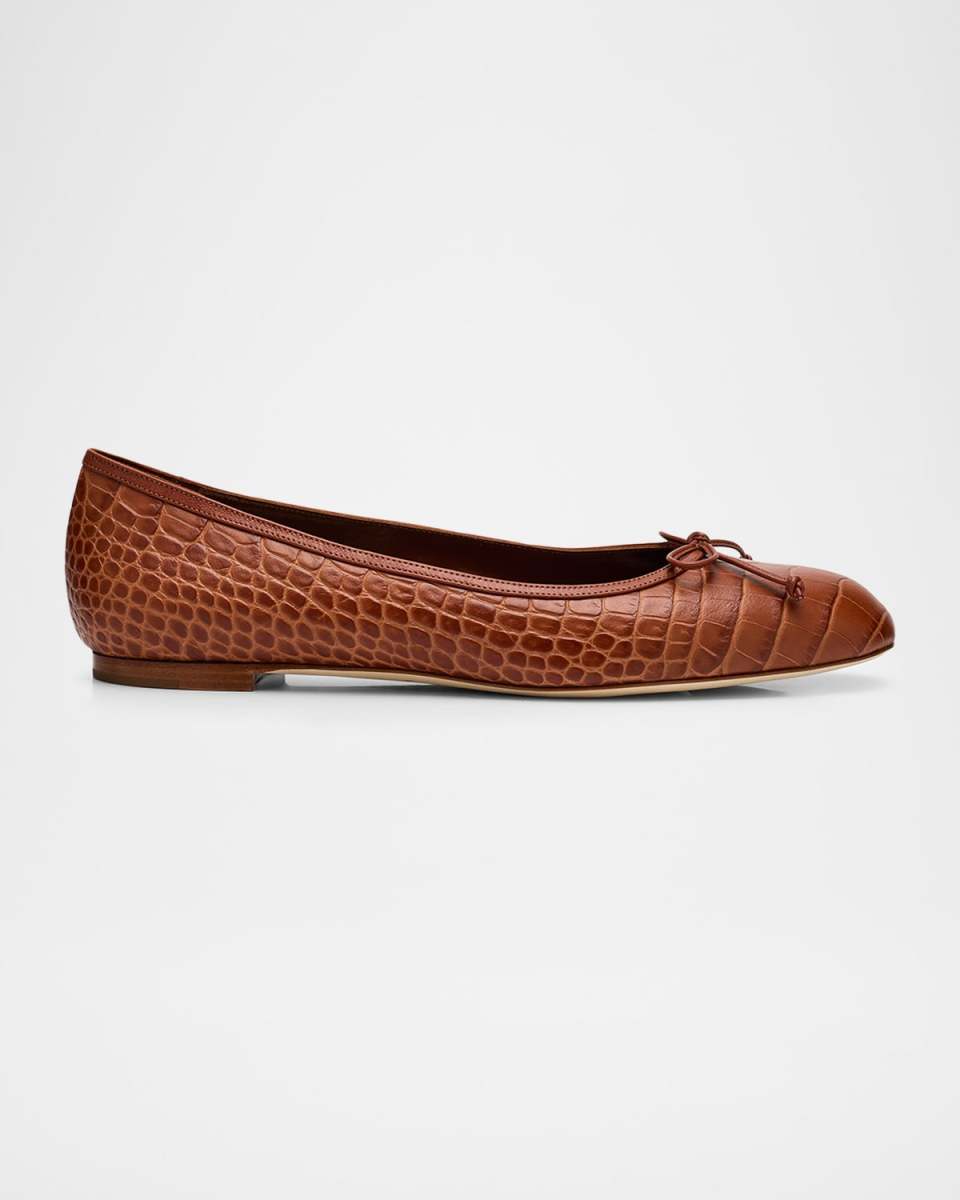 Verallim Croc-Embossed Leather Ballerina Flats